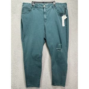 Ava Viv Jeans Womens 26W Plus Teal Distressed High-Rise Skinny Ankle Denim NEW
